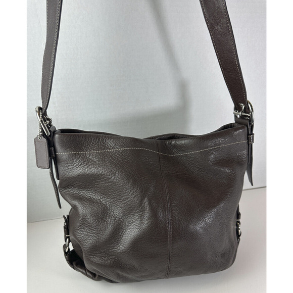 Coach Chocolate Brown Duffle Bucket Bag Pebbled Leather Shoulder Purse F15064 - Picture 12 of 16